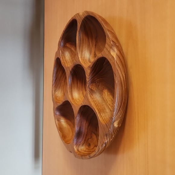 Vintage Hand Carved Teak Wood Divided Serving Dish MCM - Picture 5 of 5